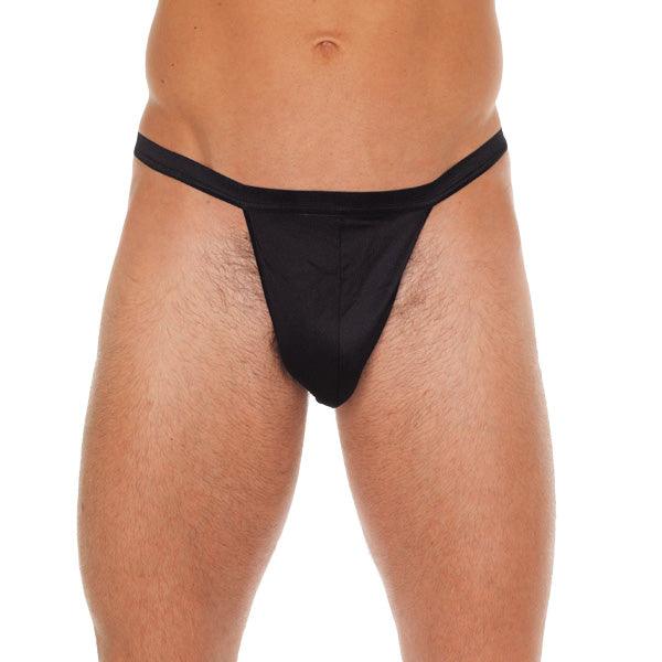 Mens Black Straight GString With Black Pouch - Rapture Works