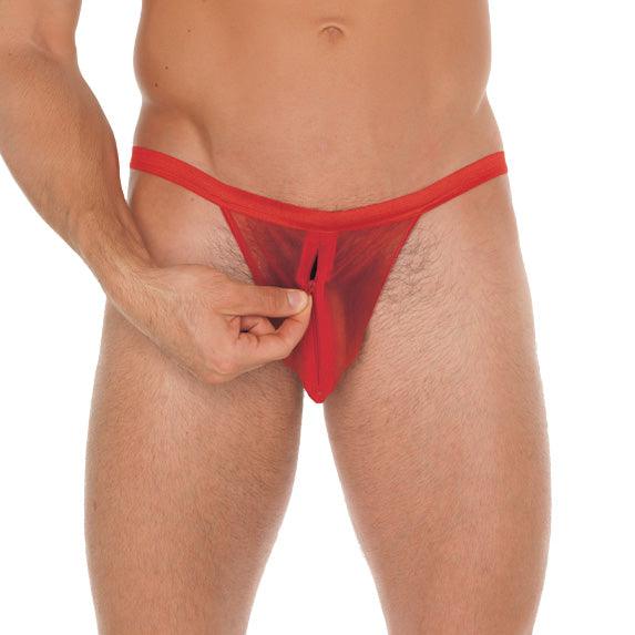 Mens Red Mesh G-String With Zipper - Rapture Works