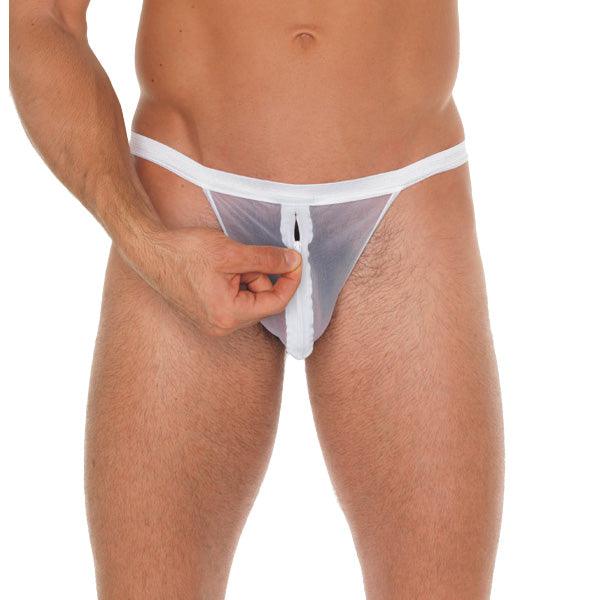 Mens White Mesh Pouch With G-String - Rapture Works