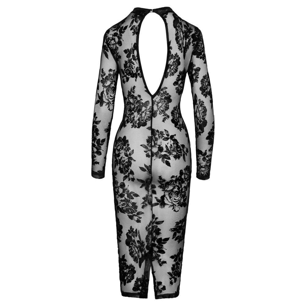 Noir Tight Fitting Floral Transparent Dress - Rapture Works