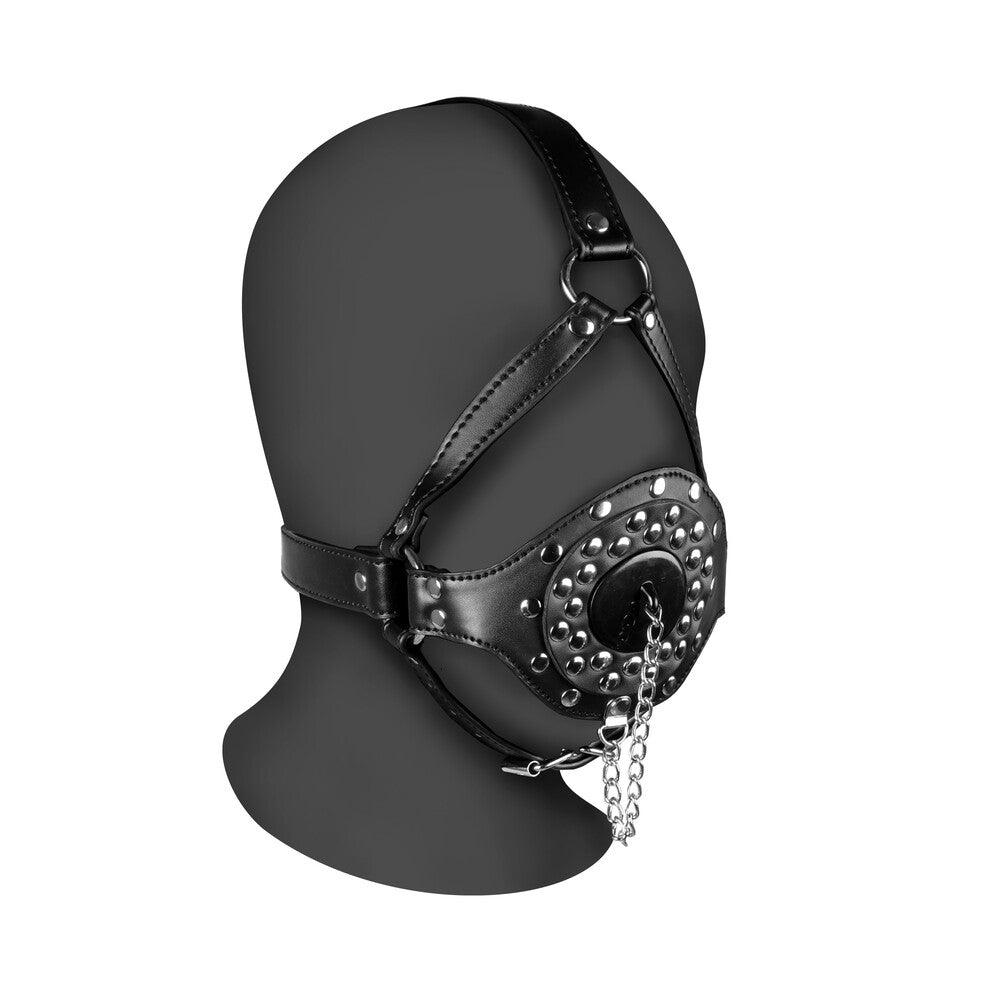 Open Mouth Gag Head Harness with Plug Stopper - Rapture Works