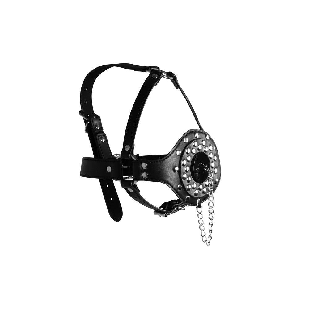 Open Mouth Gag Head Harness with Plug Stopper - Rapture Works