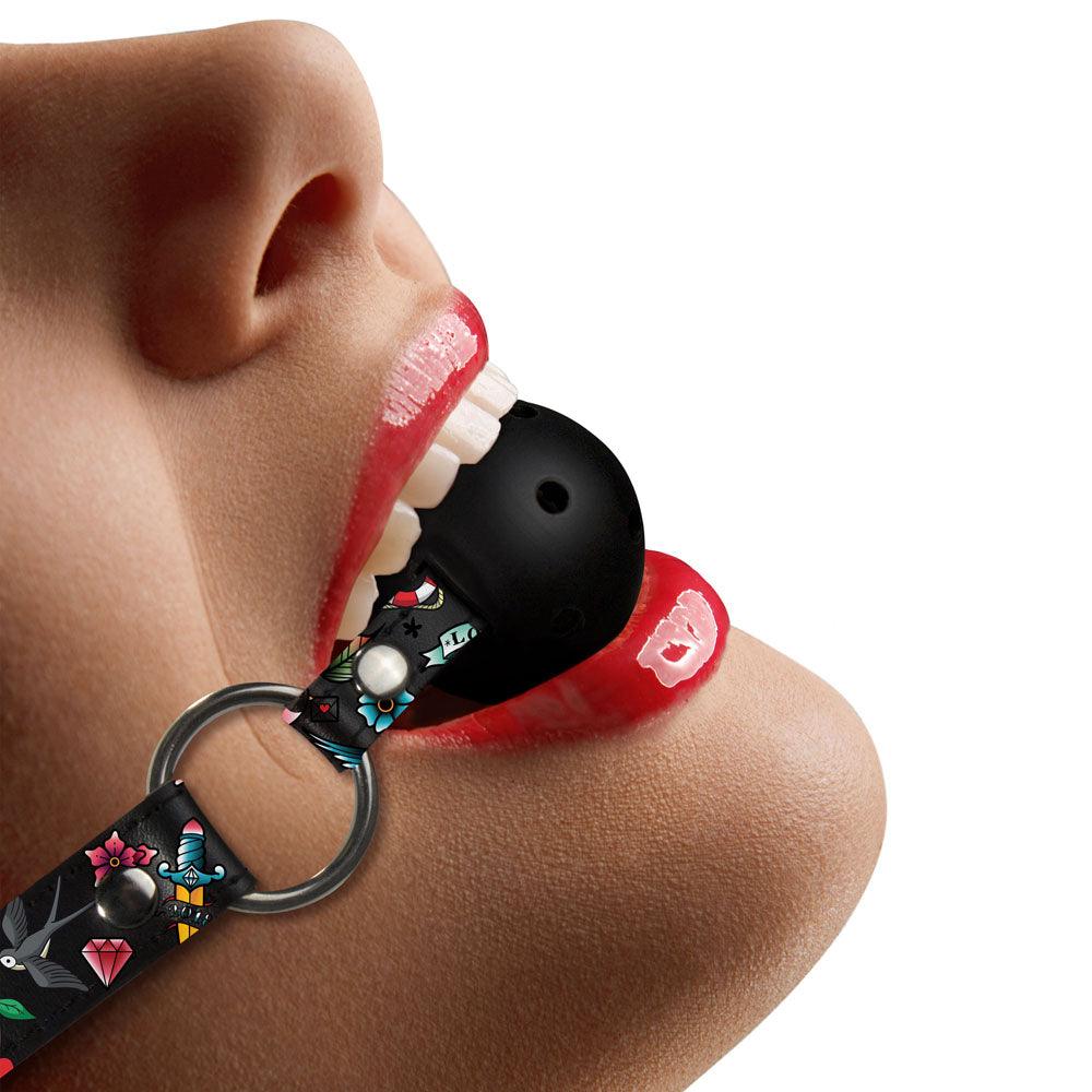 Ouch Breathable Ball Gag With Printed Leather Straps - Rapture Works