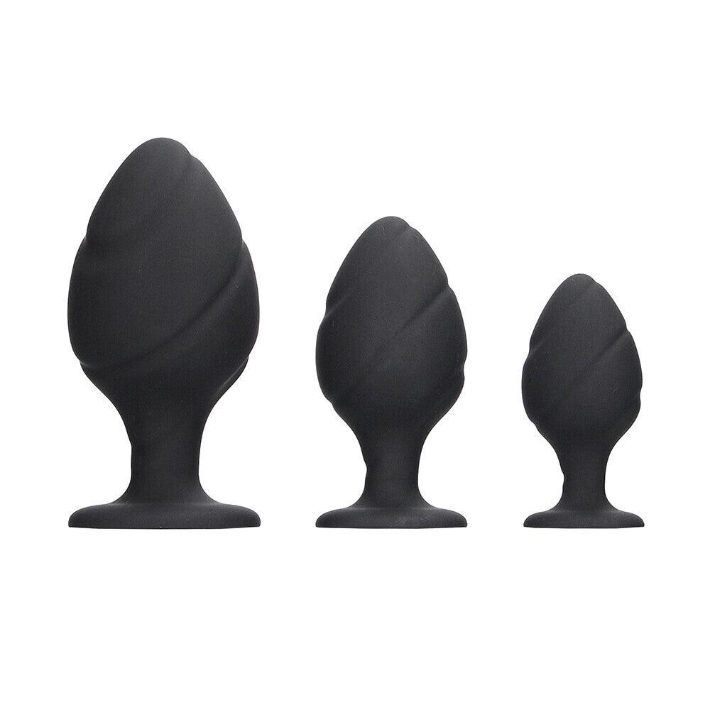 Ouch Silicone Swirled Butt Plug Set Black - Rapture Works