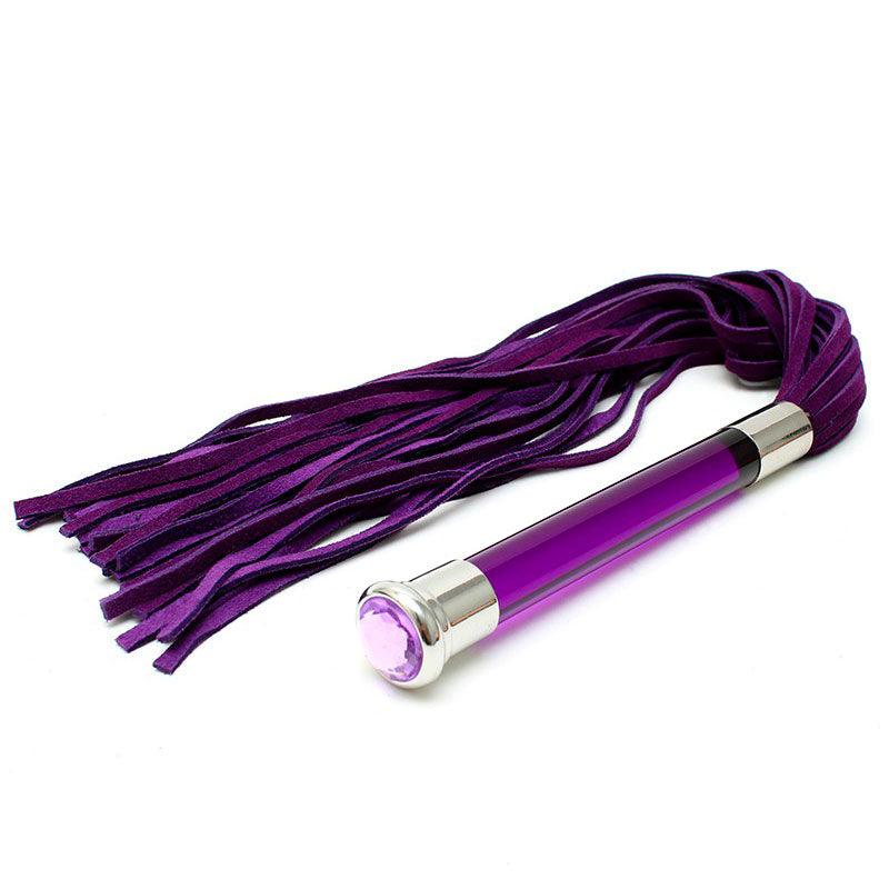 Purple Suede Flogger With Glass Handle And Crystal - Rapture Works