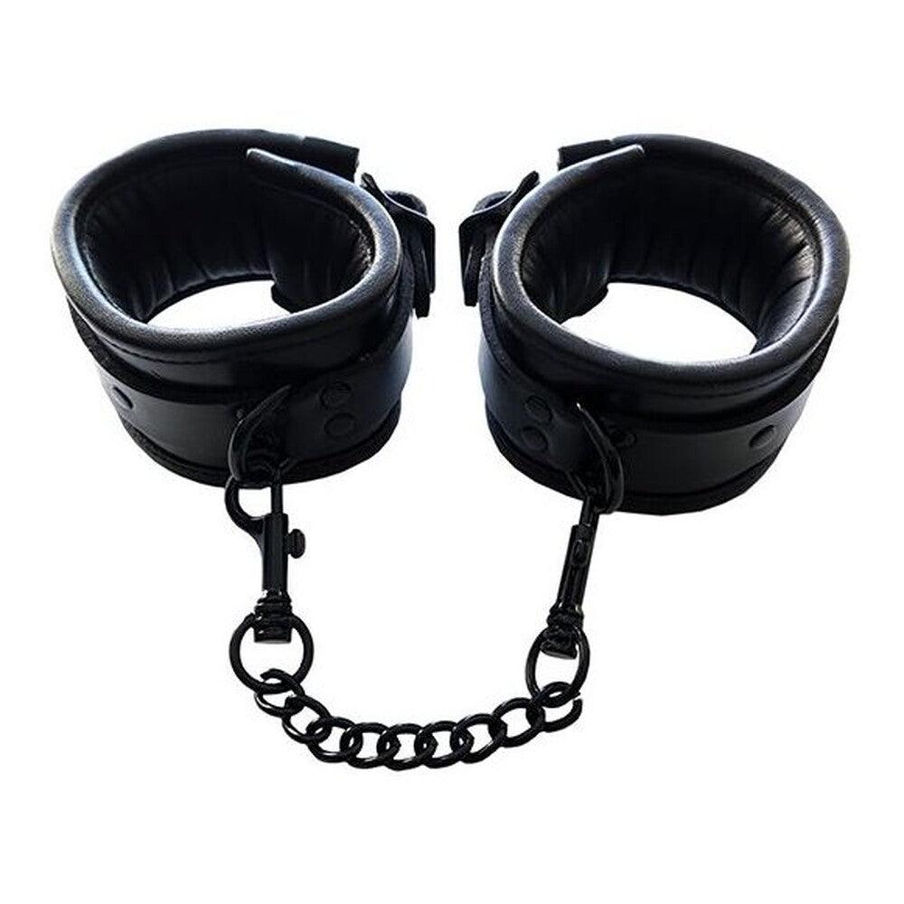 Rouge Padded Leather Ankle Cuffs Black - Rapture Works