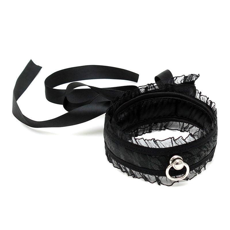Satin Look Black Collar With O Ring - Rapture Works