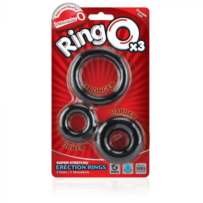 Screaming O RingO x3 Cock Rings Black - Rapture Works