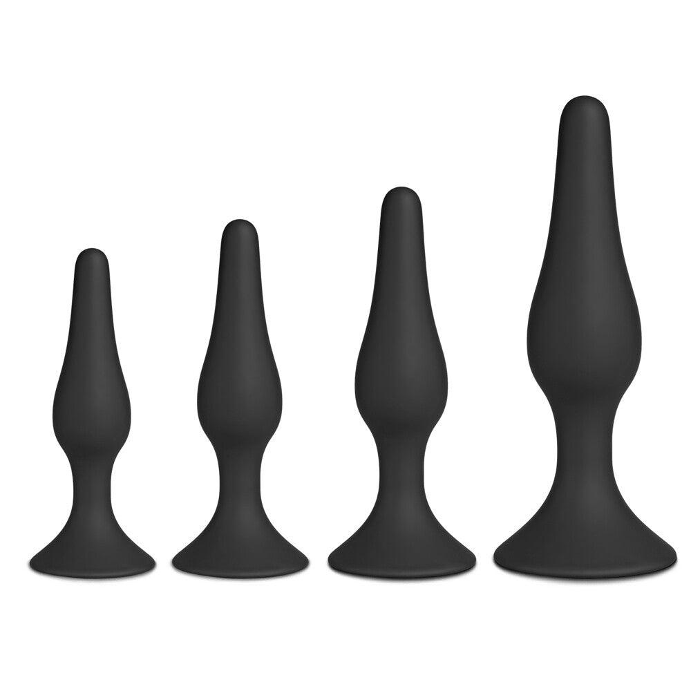 Set of Four Silicone Butt Plugs Black - Rapture Works