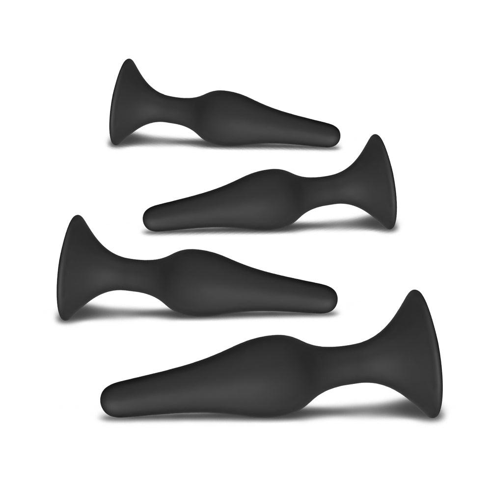 Set of Four Silicone Butt Plugs Black - Rapture Works