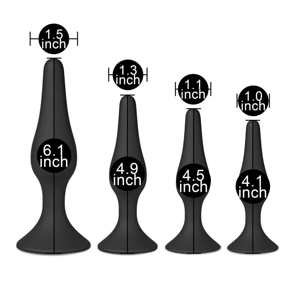 Set of Four Silicone Butt Plugs Black - Rapture Works