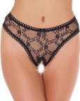 Sheer Pattern Crotchless Black G-String - Rapture Works