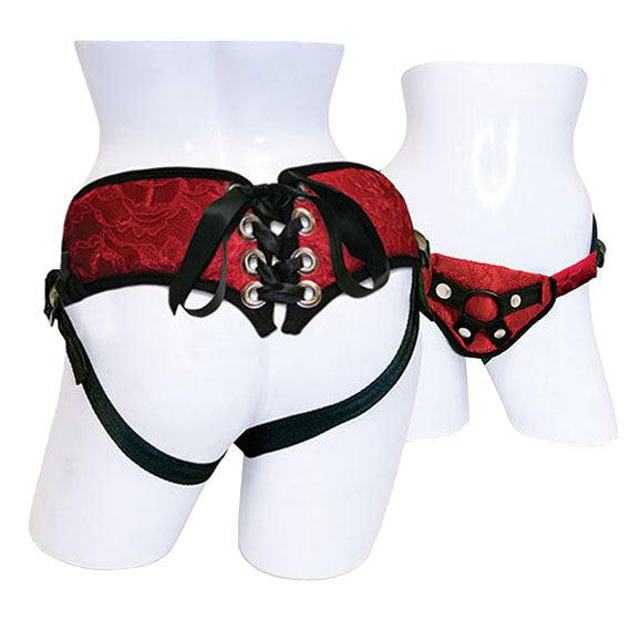 SportSheets Red Lace With Satin Corsette Strap On - Rapture Works