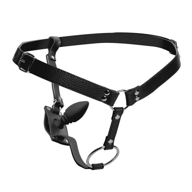 Strict Male Cock Ring Harness with Silicone Anal Plug - Rapture Works