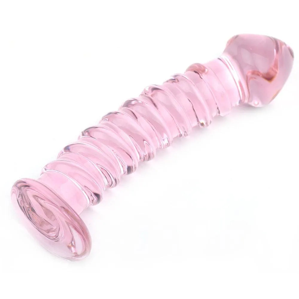 Textured Pink Glass Dildo - Rapture Works