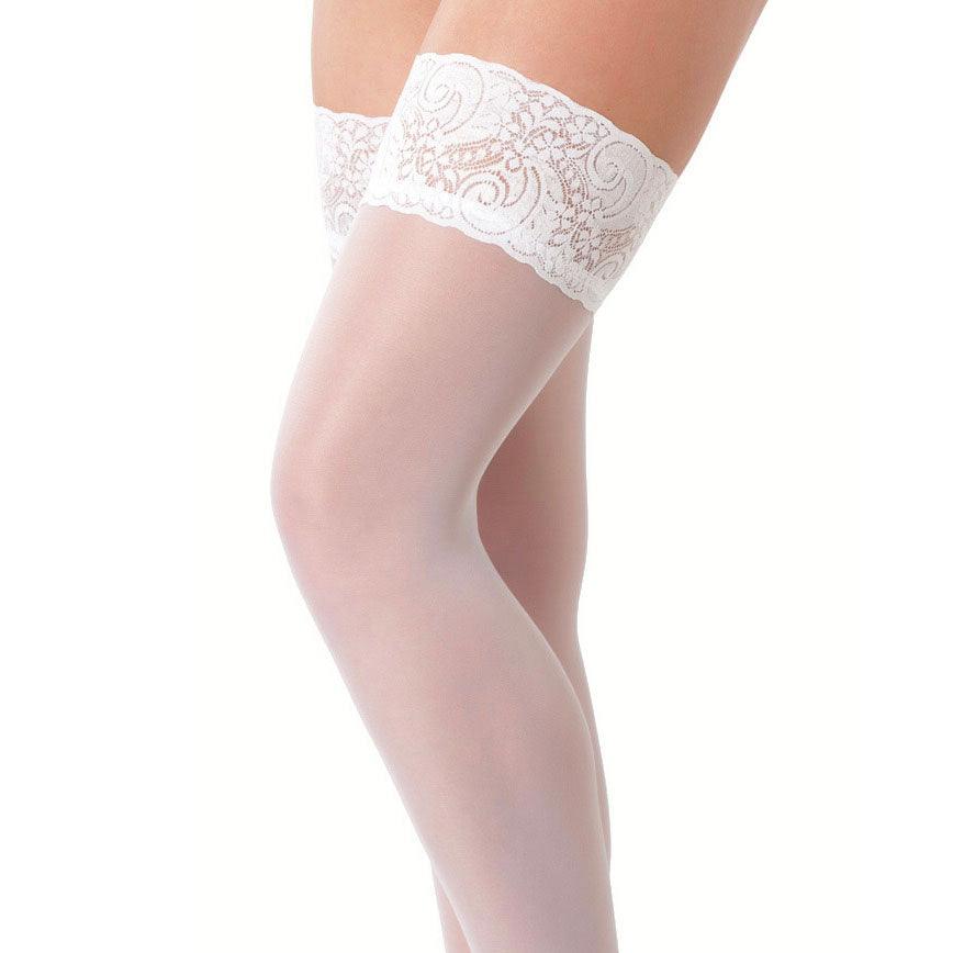 White Hold-Up Stockings With Floral Lace Top - Rapture Works