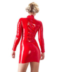 Zip Up Latex Mini Dress With Long Sleeves Red - Rapture Works