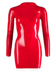 Zip Up Latex Mini Dress With Long Sleeves Red - Rapture Works